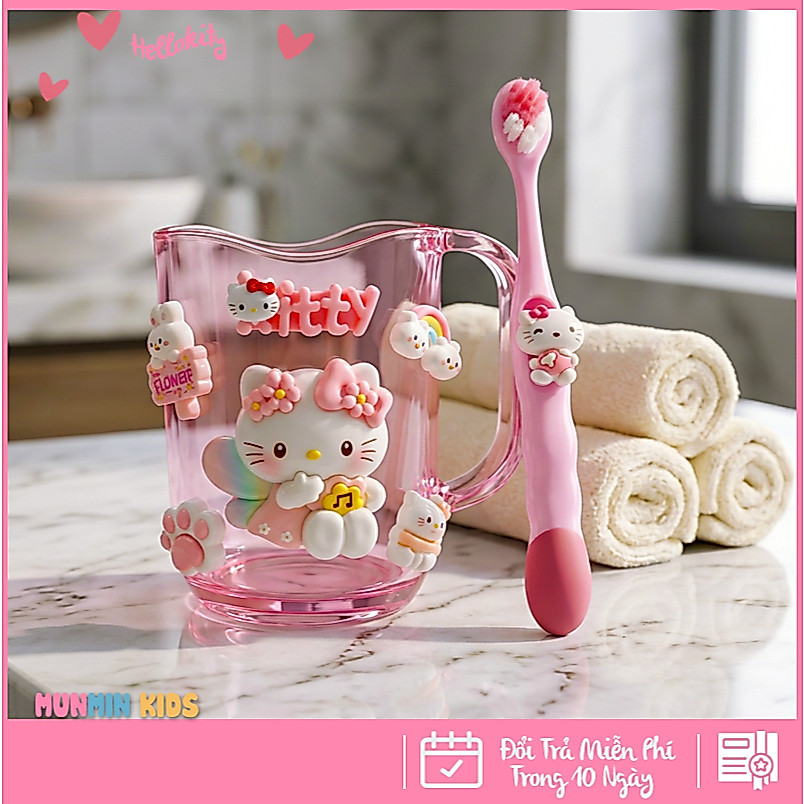 Bộ Cốc Bàn Chải Đánh Răng Trẻ Em Hình 3D Dễ Thương Cho Bé 3-10 Tuổi - Cốc Súc Miệng Kèm Bàn Chải Lông Mềm