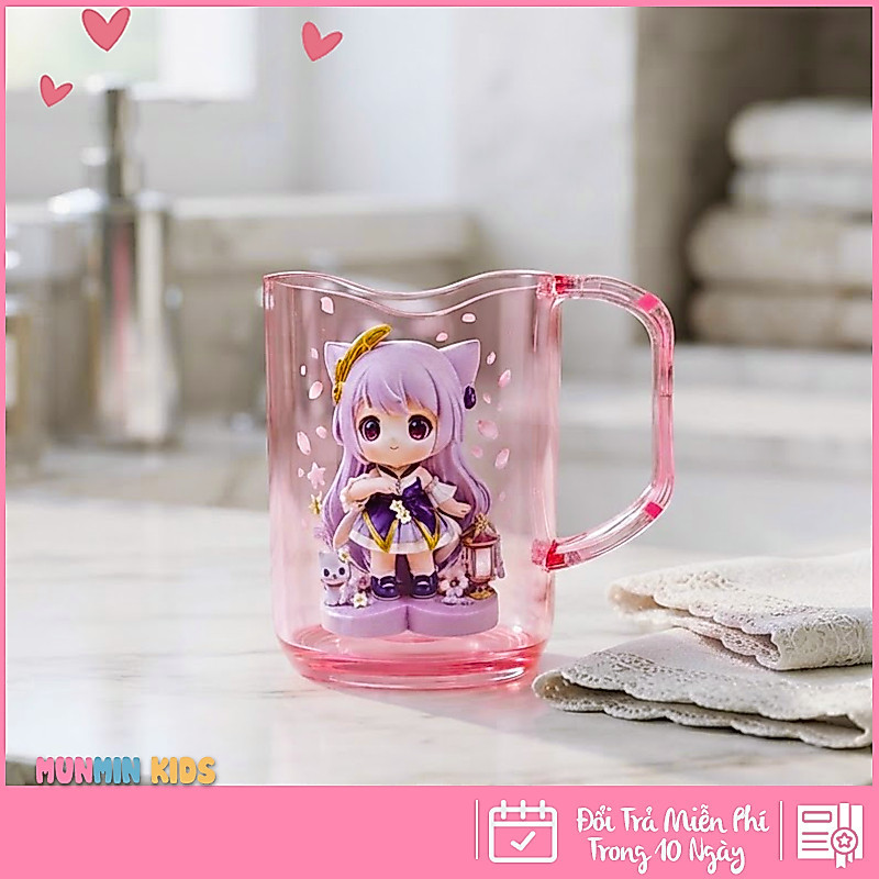 MunMin Kids Cốc Bàn Chải Đánh Răng Cho Bé Hình Công Chúa Mèo Dễ Thương 280ml Nhựa PS Nguyên Sinh