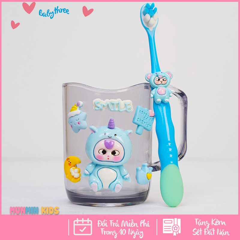 Bộ Cốc Bàn Chải Đánh Răng Trẻ Em Hình 3D Dễ Thương Cho Bé 3-10 Tuổi - Cốc Súc Miệng Kèm Bàn Chải Lông Mềm