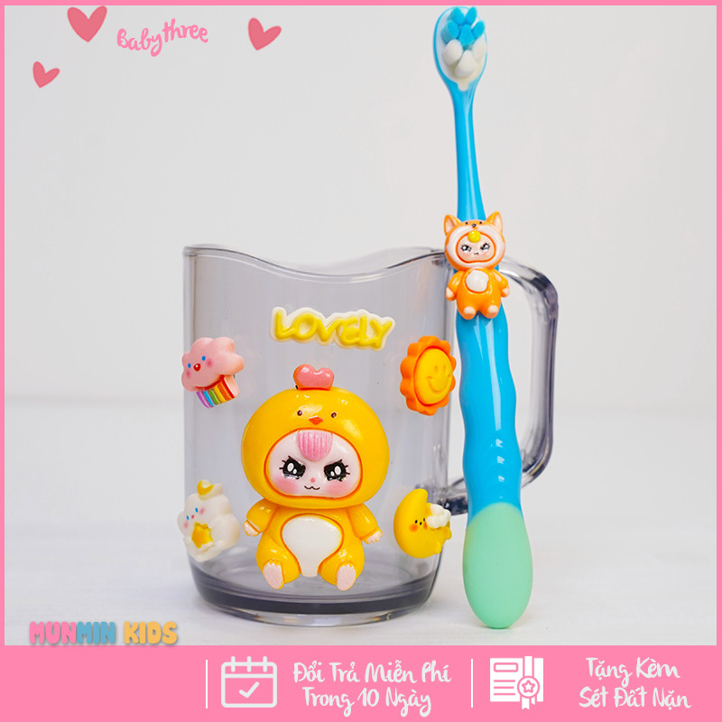 Bộ Cốc Bàn Chải Đánh Răng Trẻ Em Hình 3D Dễ Thương Cho Bé 3-10 Tuổi - Cốc Súc Miệng Kèm Bàn Chải Lông Mềm
