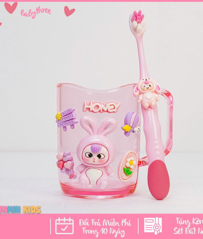 Bộ Cốc Bàn Chải Đánh Răng Trẻ Em Hình 3D Dễ Thương Cho Bé 3-10 Tuổi - Cốc Súc Miệng Kèm Bàn Chải Lông Mềm