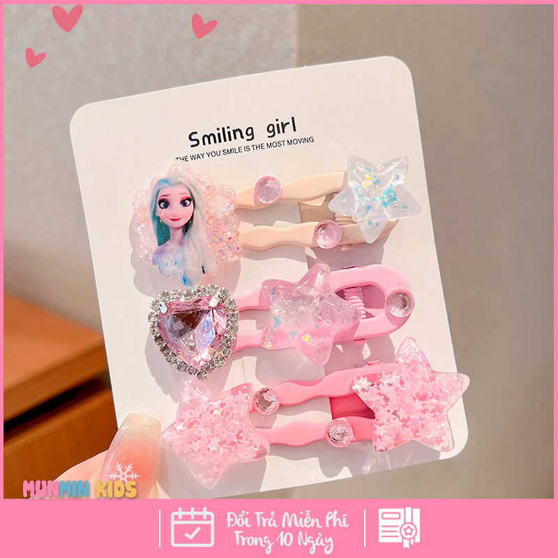 Set Kẹp Tóc Công Chúa Dễ Thương Cho Bé Gái - Xinh Xắn Mềm Mại Dễ Phối Đồ!