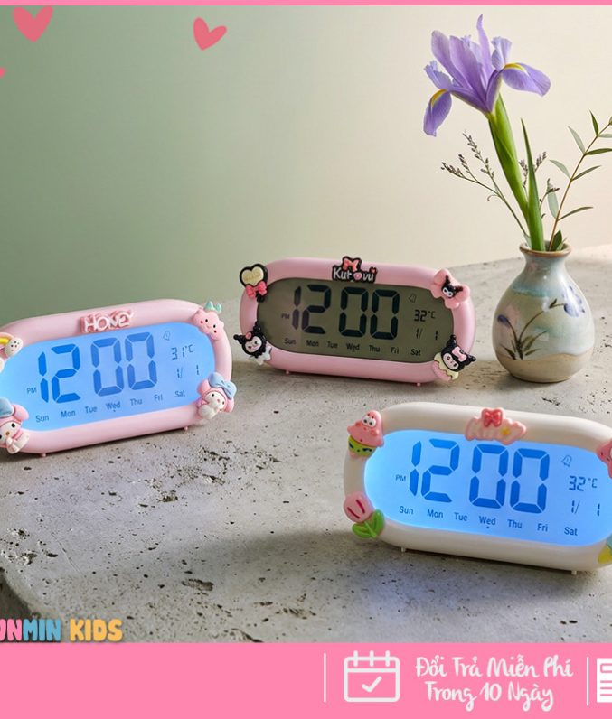 Đồng Hồ Báo Thức Để Bàn Điện Tử LED Cảm Biến Nhiệt Độ - Họa Tiết Hoạt Hình Cute Decor Bàn Học