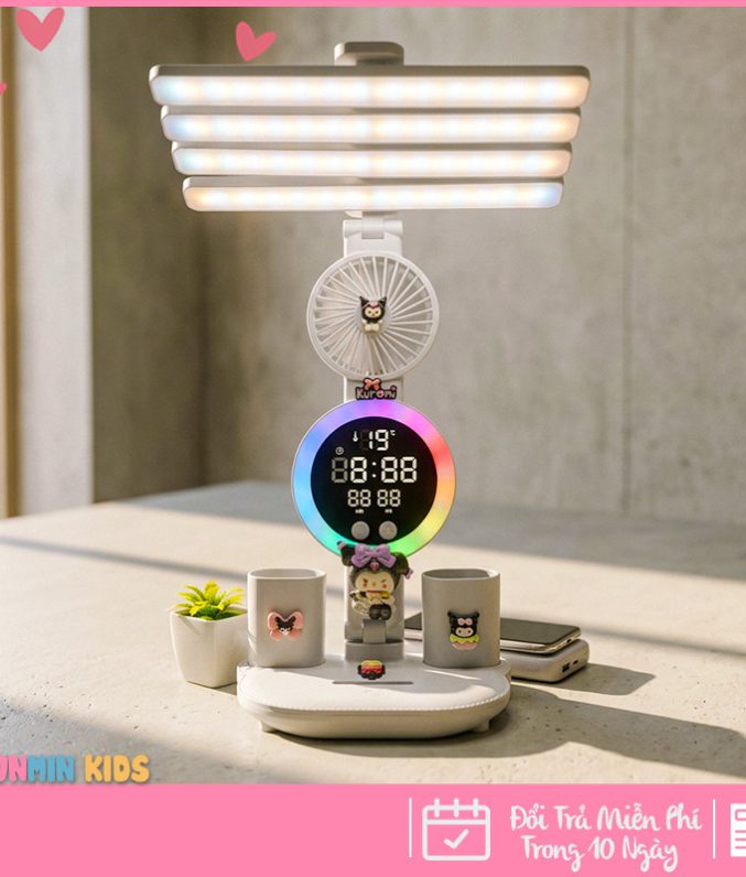 Đèn Học Đa Năng Hình Nhân Vật Dễ Thương – Tích Hợp Quạt, Màn Hình LED & 3 Chế Độ Sáng Chống Cận