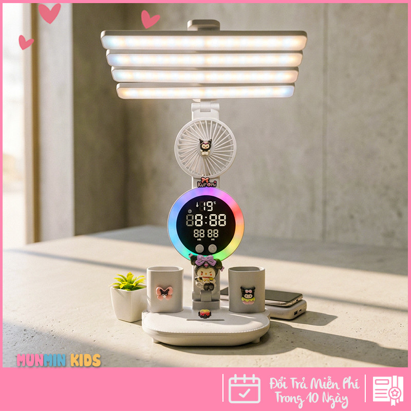Đèn Học Đa Năng Hình Nhân Vật Dễ Thương – Tích Hợp Quạt, Màn Hình LED & 3 Chế Độ Sáng Chống Cận