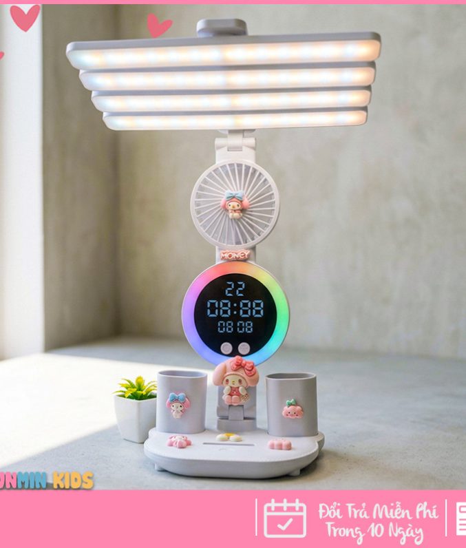 Đèn Học Đa Năng Hình Nhân Vật Dễ Thương – Tích Hợp Quạt, Màn Hình LED & 3 Chế Độ Sáng Chống Cận