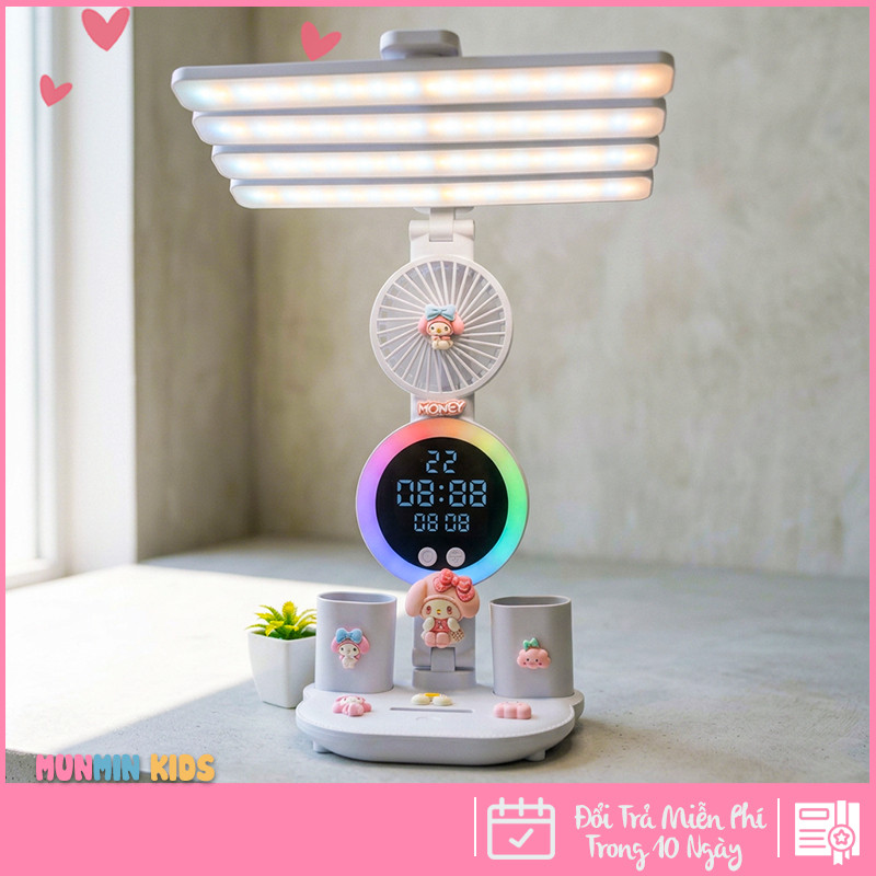 Đèn Học Đa Năng Hình Nhân Vật Dễ Thương – Tích Hợp Quạt, Màn Hình LED & 3 Chế Độ Sáng Chống Cận