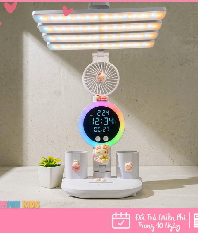 Đèn Học Đa Năng Hình Nhân Vật Dễ Thương – Tích Hợp Quạt, Màn Hình LED & 3 Chế Độ Sáng Chống Cận