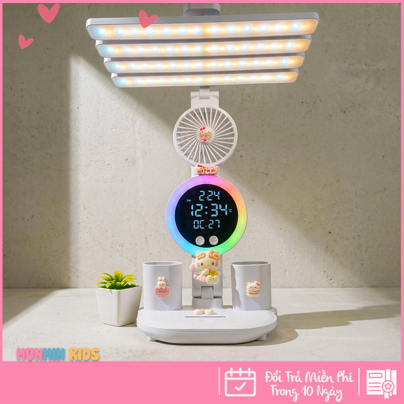Đèn Học Đa Năng Hình Nhân Vật Dễ Thương – Tích Hợp Quạt, Màn Hình LED & 3 Chế Độ Sáng Chống Cận