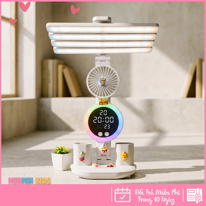 Đèn Học Đa Năng Hình Nhân Vật Dễ Thương – Tích Hợp Quạt, Màn Hình LED & 3 Chế Độ Sáng Chống Cận
