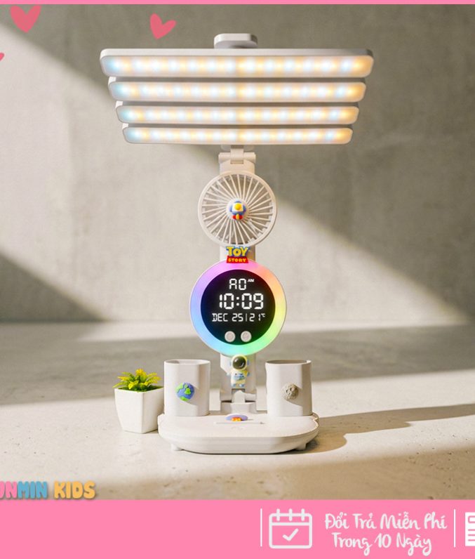 Đèn Học Đa Năng Hình Nhân Vật Dễ Thương – Tích Hợp Quạt, Màn Hình LED & 3 Chế Độ Sáng Chống Cận