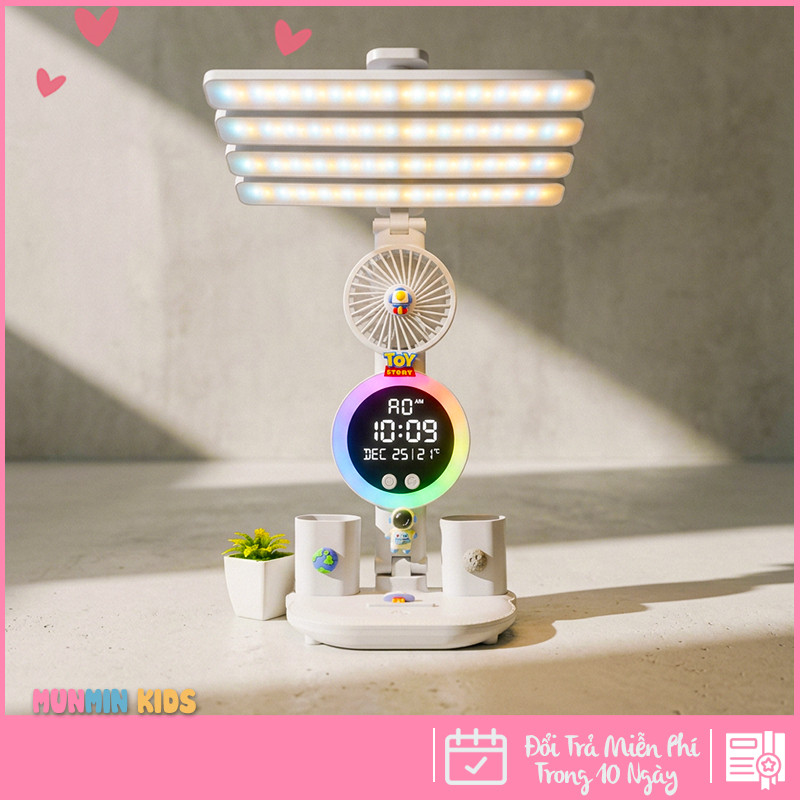 Đèn Học Đa Năng Hình Nhân Vật Dễ Thương – Tích Hợp Quạt, Màn Hình LED & 3 Chế Độ Sáng Chống Cận