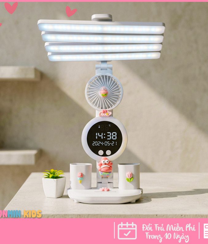 Đèn Học Đa Năng Hình Nhân Vật Dễ Thương – Tích Hợp Quạt, Màn Hình LED & 3 Chế Độ Sáng Chống Cận