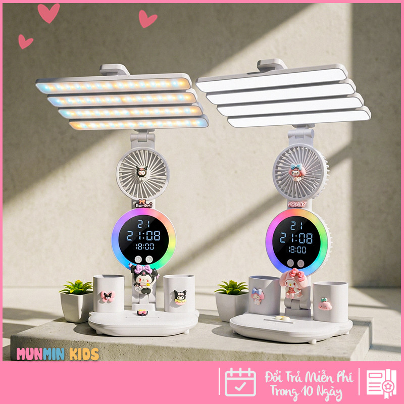 Đèn Học Đa Năng Hình Nhân Vật Dễ Thương – Tích Hợp Quạt, Màn Hình LED & 3 Chế Độ Sáng Chống Cận