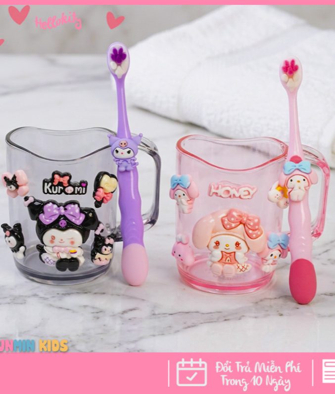 Bộ Cốc Bàn Chải Đánh Răng Trẻ Em Hình 3D Dễ Thương Cho Bé 3-10 Tuổi - Cốc Súc Miệng Kèm Bàn Chải Lông Mềm
