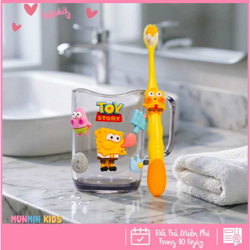 Bộ Cốc Bàn Chải Đánh Răng Trẻ Em Hình 3D Dễ Thương Cho Bé 3-10 Tuổi - Cốc Súc Miệng Kèm Bàn Chải Lông Mềm