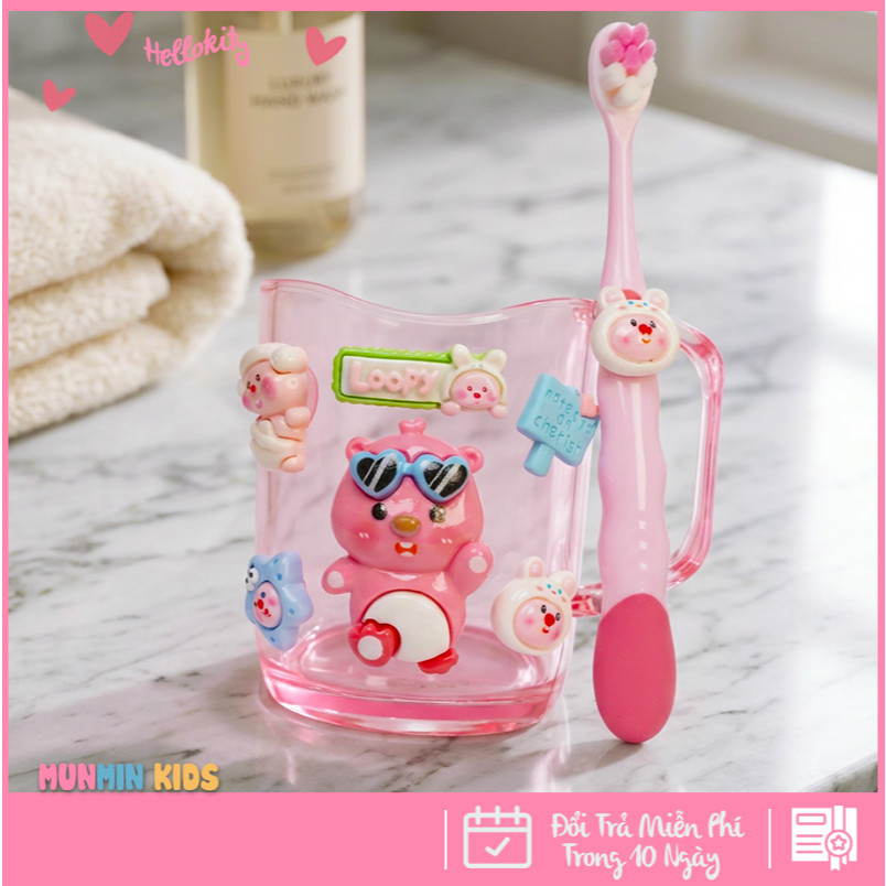 Bộ Cốc Bàn Chải Đánh Răng Trẻ Em Hình 3D Dễ Thương Cho Bé 3-10 Tuổi - Cốc Súc Miệng Kèm Bàn Chải Lông Mềm