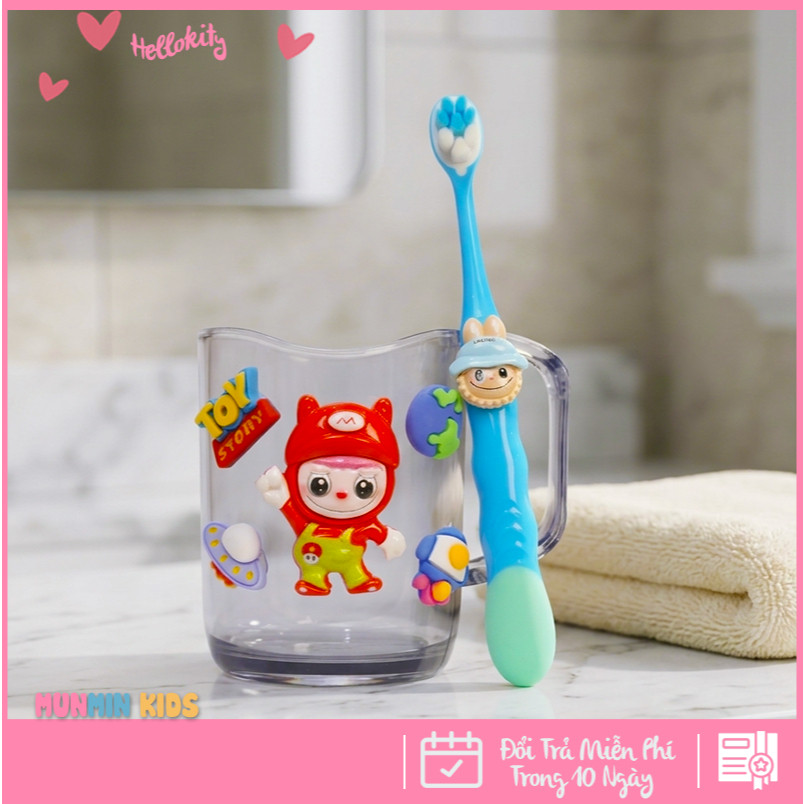 Bộ Cốc Bàn Chải Đánh Răng Trẻ Em Hình 3D Dễ Thương Cho Bé 3-10 Tuổi - Cốc Súc Miệng Kèm Bàn Chải Lông Mềm