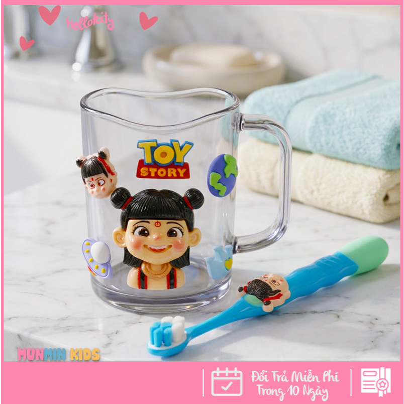 Bộ Cốc Bàn Chải Đánh Răng Trẻ Em Hình 3D Dễ Thương Cho Bé 3-10 Tuổi - Cốc Súc Miệng Kèm Bàn Chải Lông Mềm