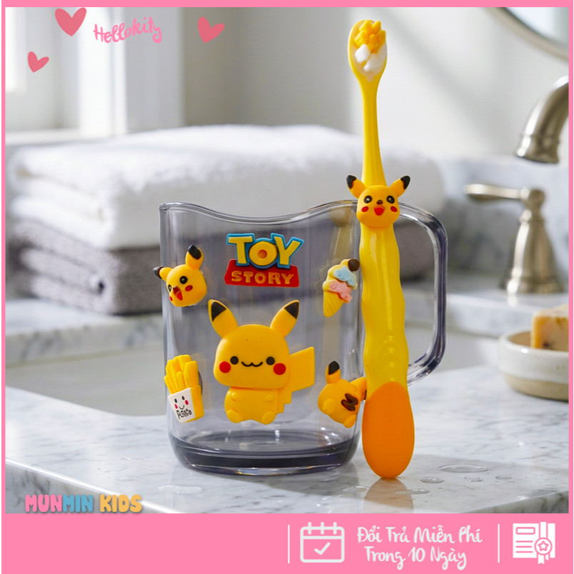 Bộ Cốc Bàn Chải Đánh Răng Trẻ Em Hình 3D Dễ Thương Cho Bé 3-10 Tuổi - Cốc Súc Miệng Kèm Bàn Chải Lông Mềm