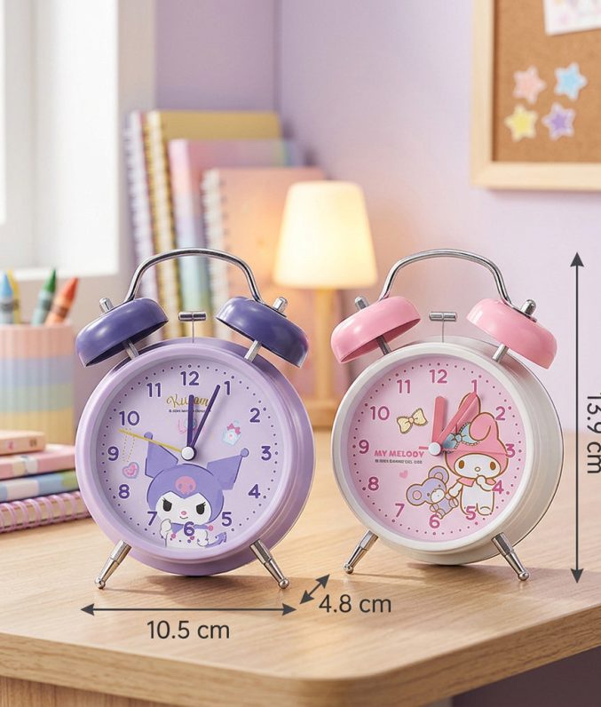 Đồng Hồ Báo Thức Để Bàn Vỏ Kim Loại - Chuông Chùm Siêu To, Kim Trôi Êm Ái, Có Đèn Ngủ Dễ Thương Cho Bé