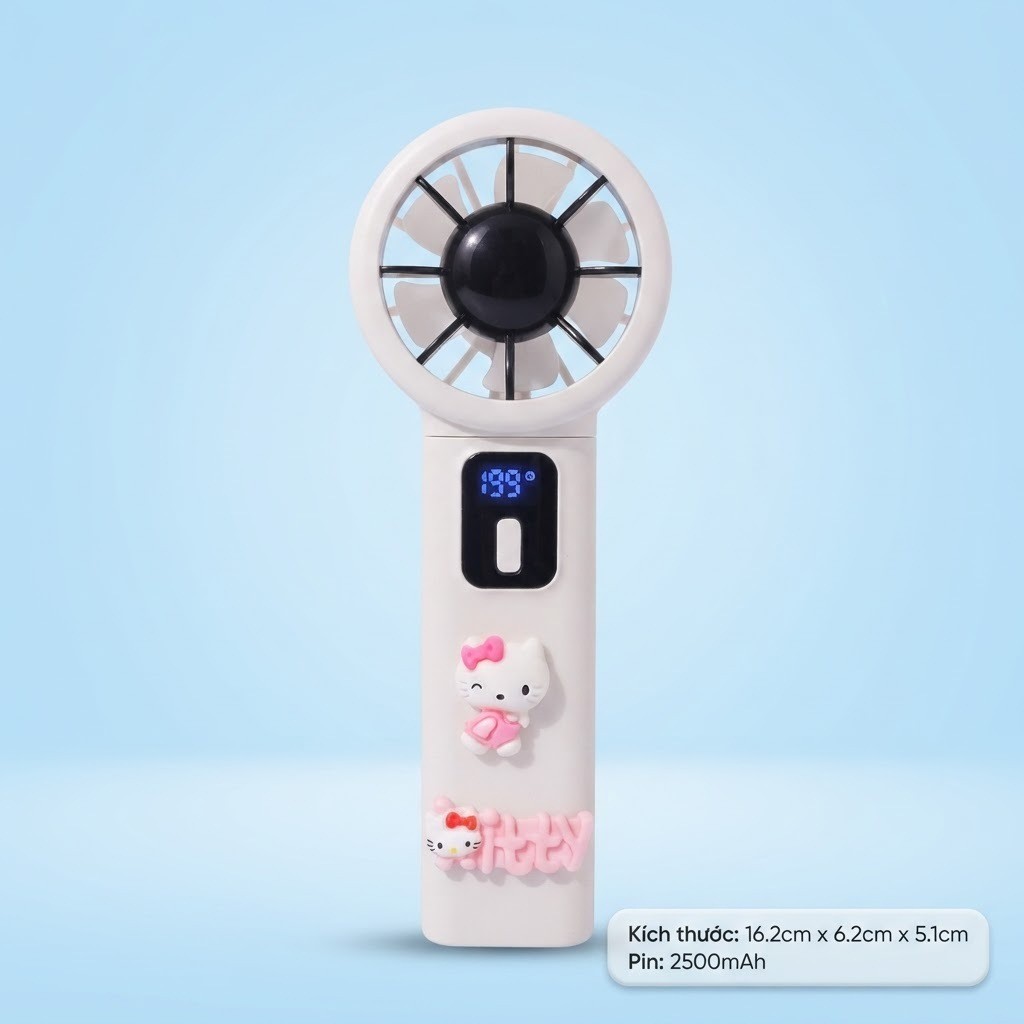 Quạt Mini Cầm Tay Sạc Điện Pin 2500mAh Phối Sticker Hoạt Hình Dễ Thương Cho Bé - MunMin Kids