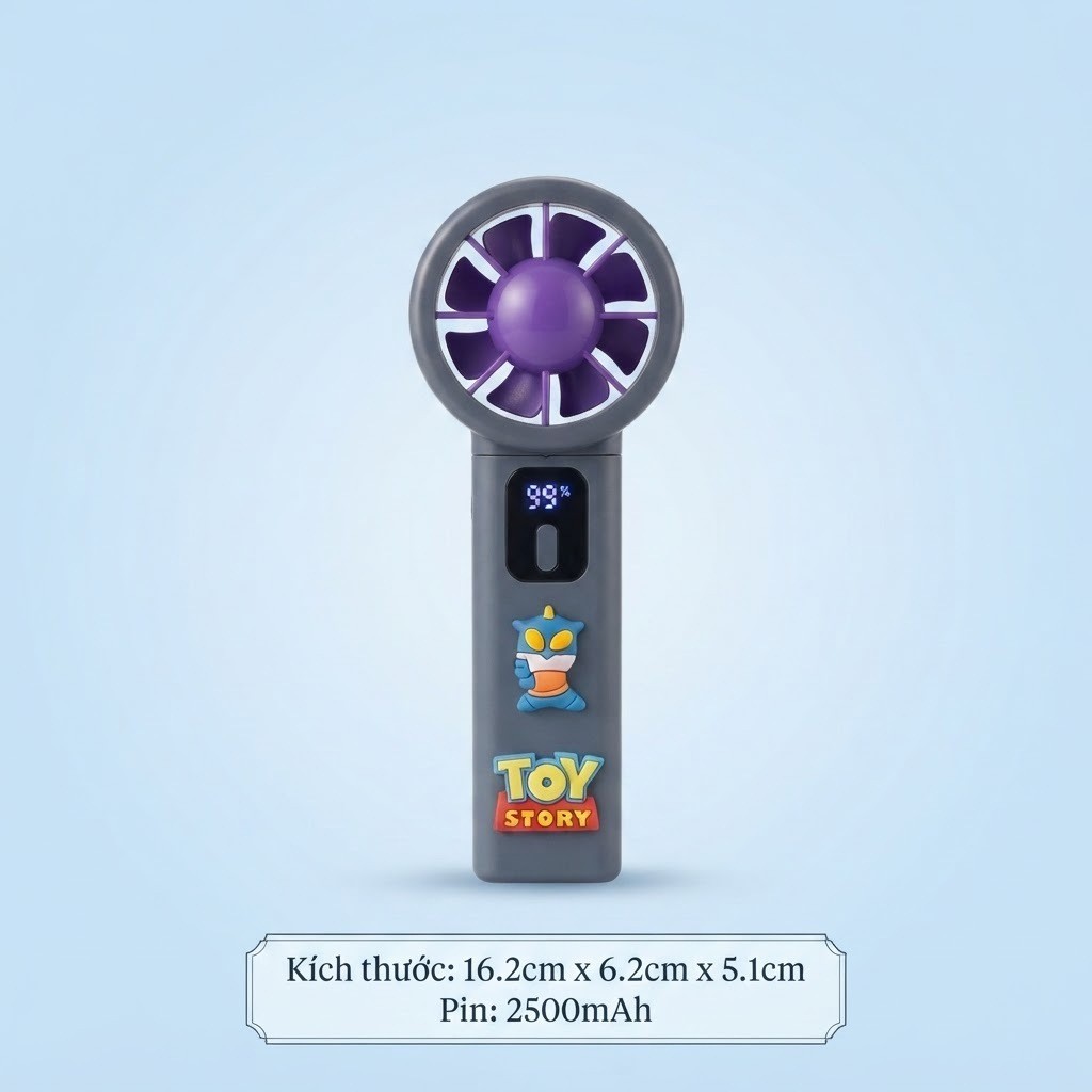 Quạt Mini Cầm Tay Sạc Điện Pin 2500mAh Phối Sticker Hoạt Hình Dễ Thương Cho Bé - MunMin Kids