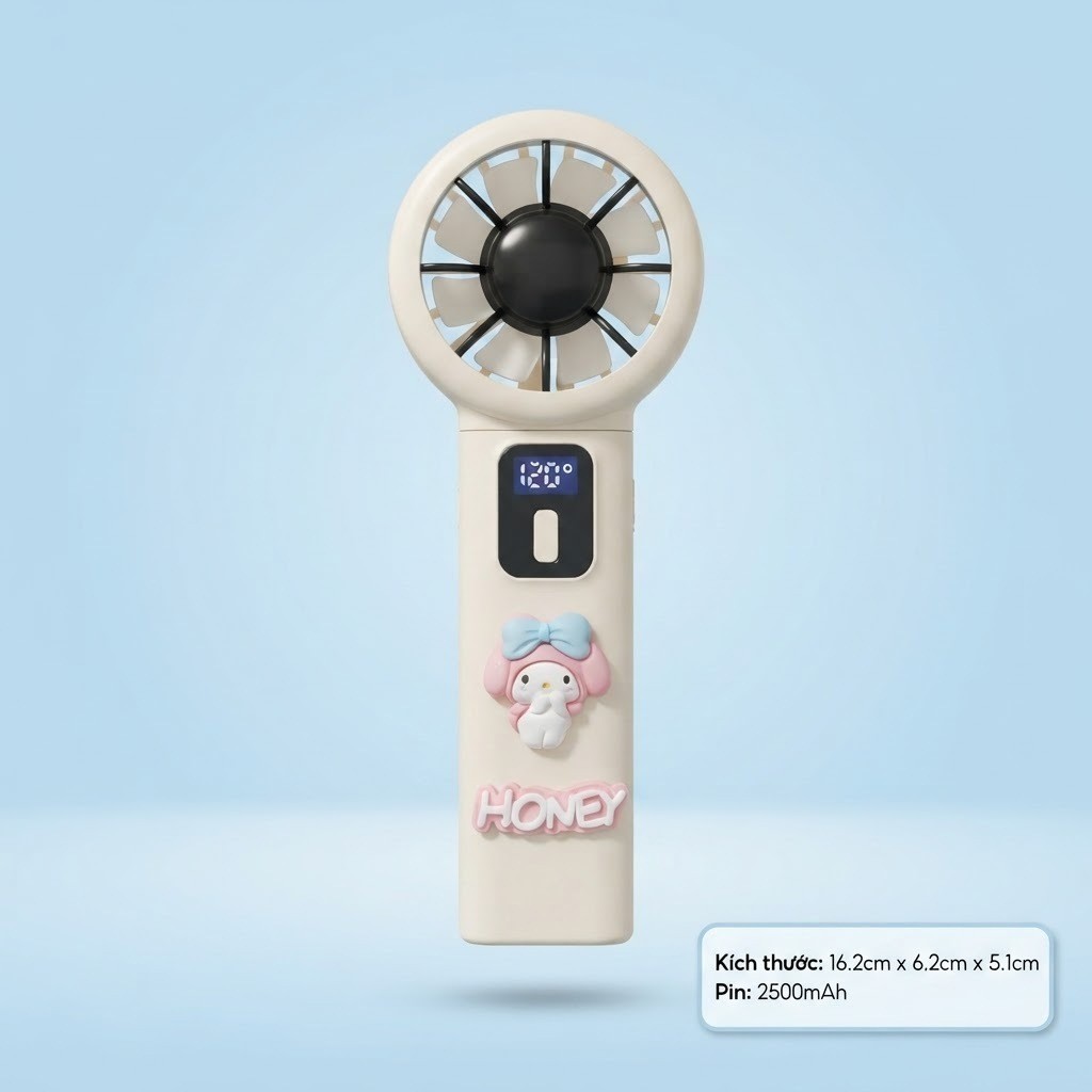 Quạt Mini Cầm Tay Sạc Điện Pin 2500mAh Phối Sticker Hoạt Hình Dễ Thương Cho Bé - MunMin Kids