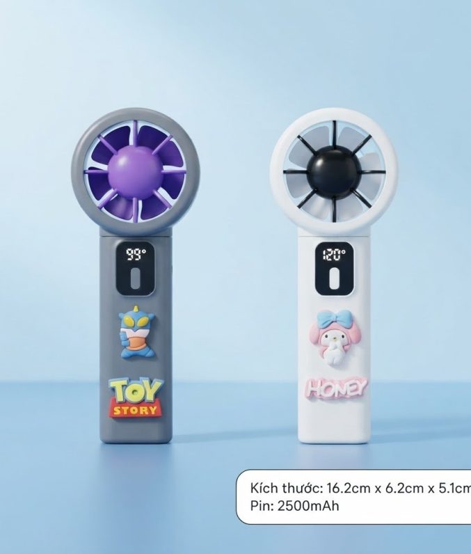 Quạt Mini Cầm Tay Sạc Điện Pin 2500mAh Phối Sticker Hoạt Hình Dễ Thương Cho Bé - MunMin Kids