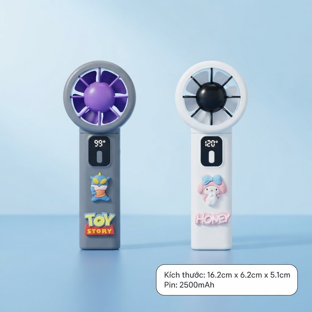 Quạt Mini Cầm Tay Sạc Điện Pin 2500mAh Phối Sticker Hoạt Hình Dễ Thương Cho Bé - MunMin Kids
