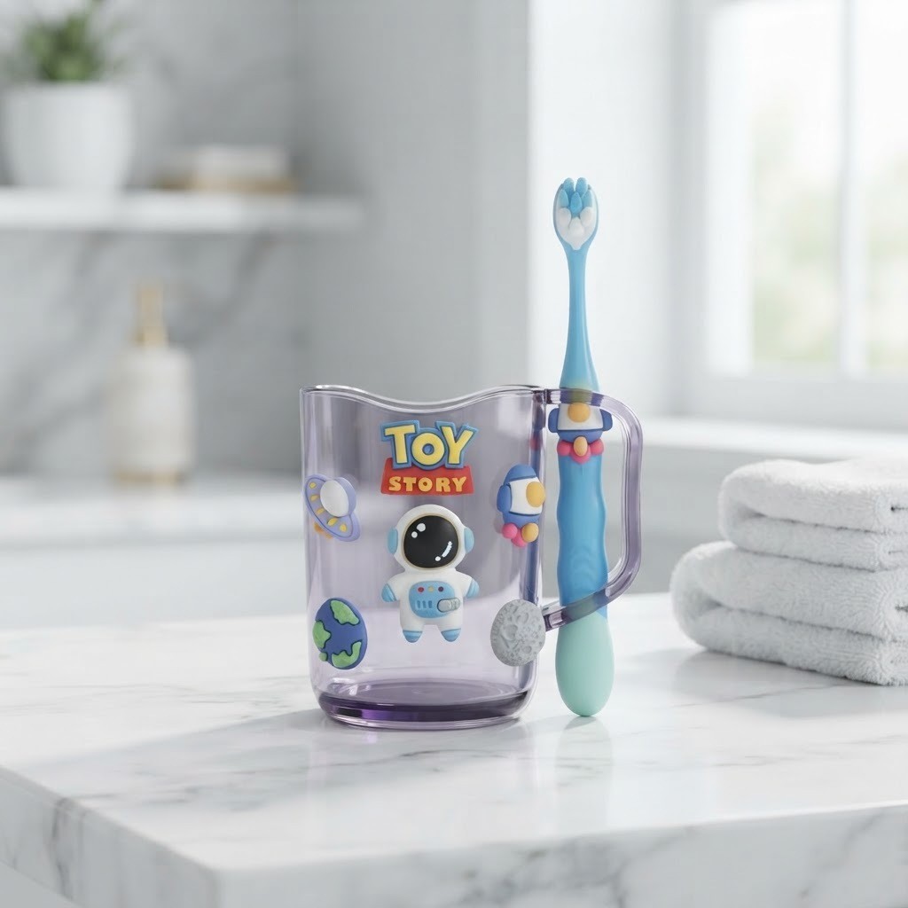 Bộ Cốc Bàn Chải Đánh Răng Trẻ Em Hình 3D Dễ Thương Cho Bé 3-10 Tuổi - Cốc Súc Miệng Kèm Bàn Chải Lông Mềm