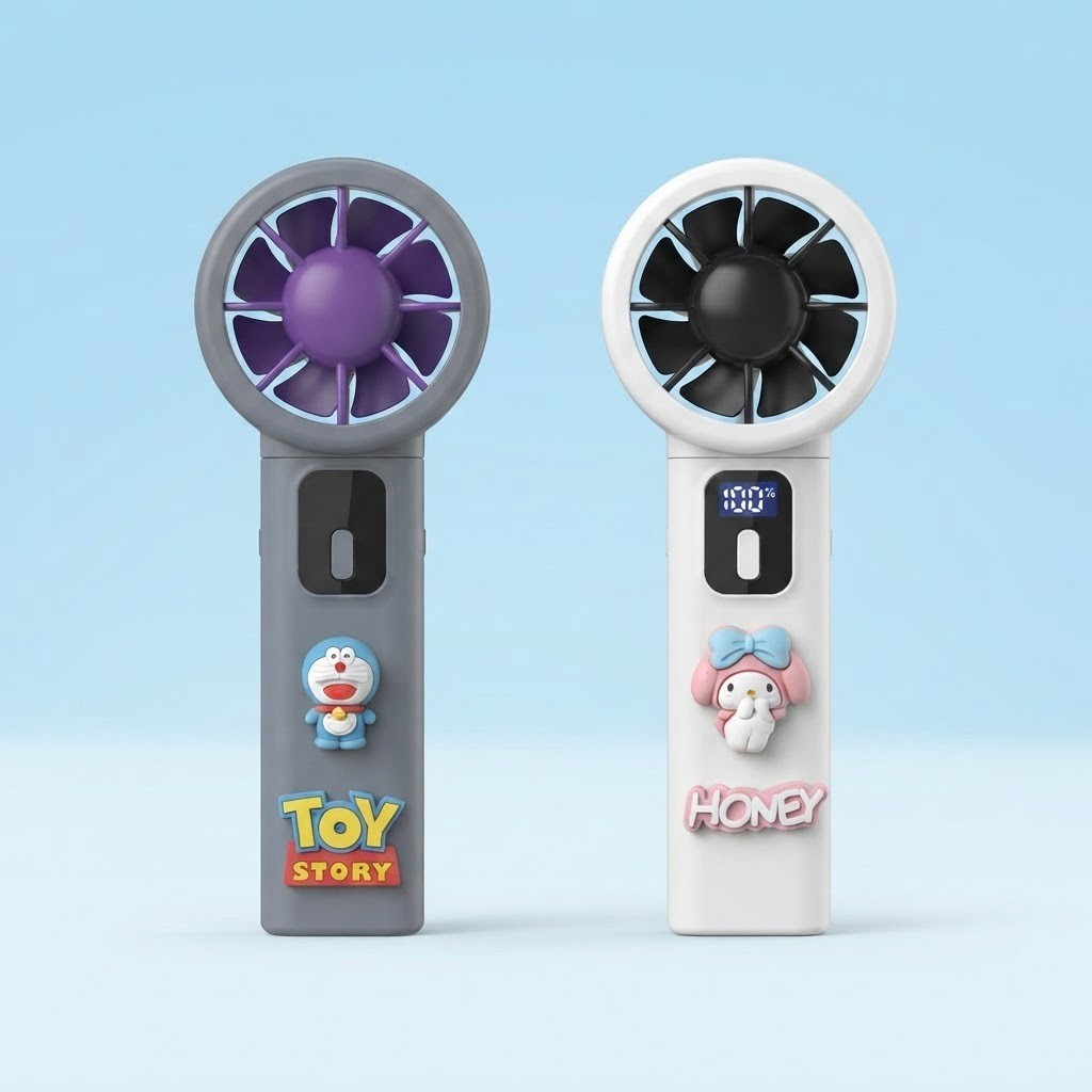 Quạt Mini Cầm Tay Sạc Điện Pin 2500mAh Phối Sticker Hoạt Hình Dễ Thương Cho Bé - MunMin Kids