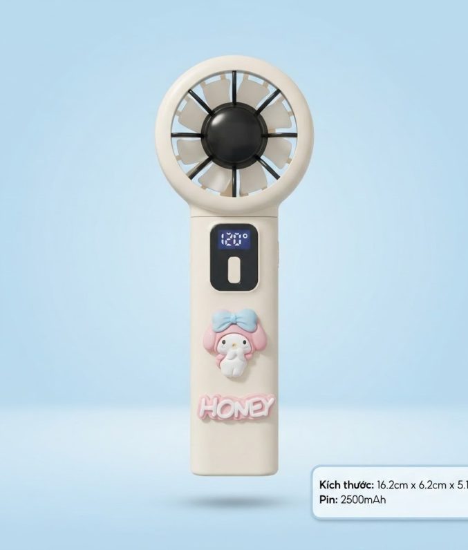 Quạt Mini Cầm Tay Sạc Điện Pin 2500mAh Phối Sticker Hoạt Hình Dễ Thương Cho Bé - MunMin Kids