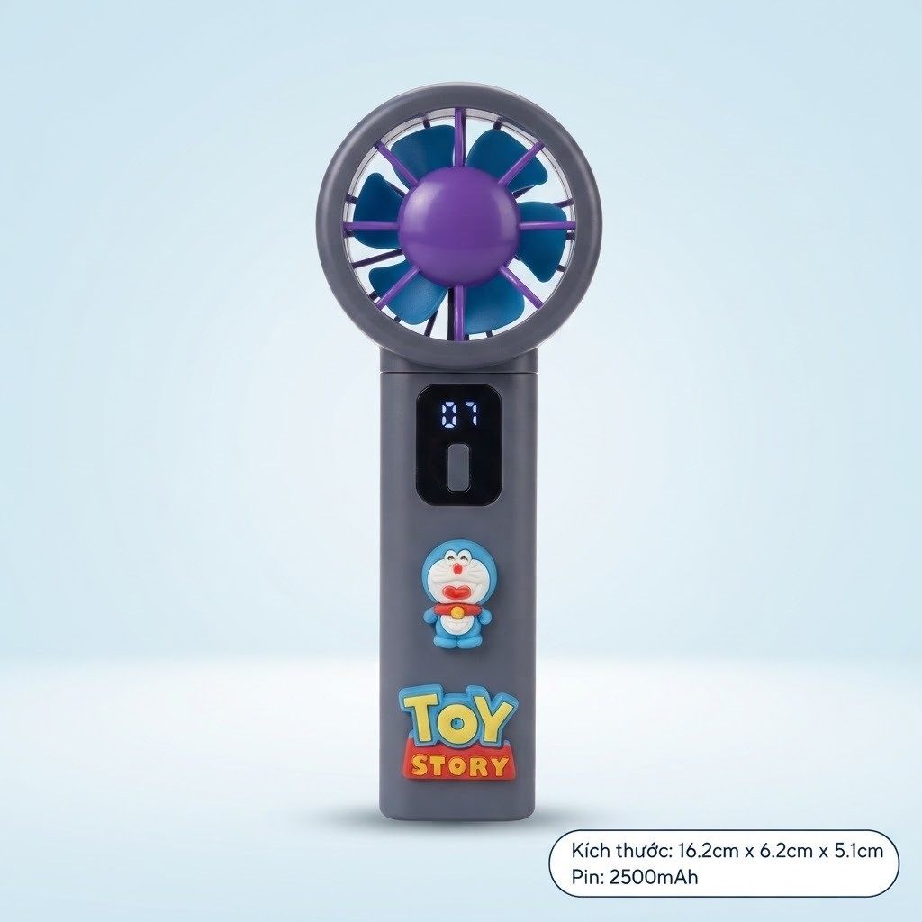 Quạt Mini Cầm Tay Sạc Điện Pin 2500mAh Phối Sticker Hoạt Hình Dễ Thương Cho Bé - MunMin Kids