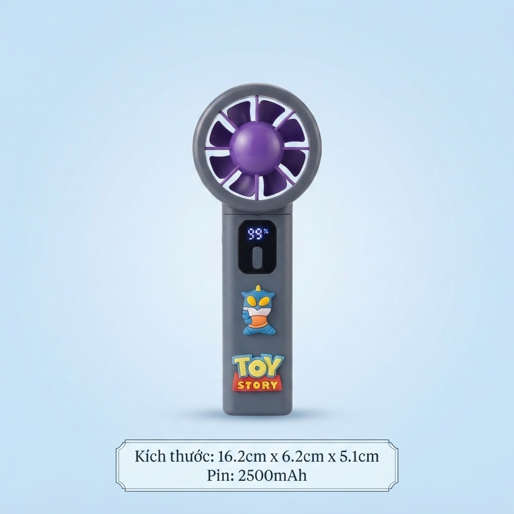 Quạt Mini Cầm Tay Sạc Điện Pin 2500mAh Phối Sticker Hoạt Hình Dễ Thương Cho Bé - MunMin Kids