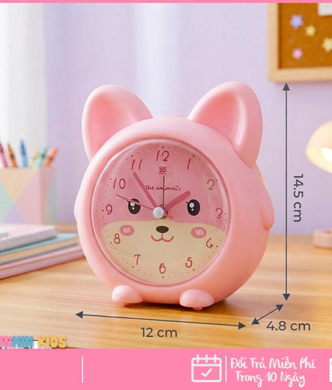 Đồng Hồ Báo Thức Hình Thú Dễ Thương Cho Bé - Thỏ Mèo Hươu Chó, Có Nhạc Đèn Ngủ Báo Lại, Chạy Êm Để Bàn Phòng Ngủ Trẻ Em