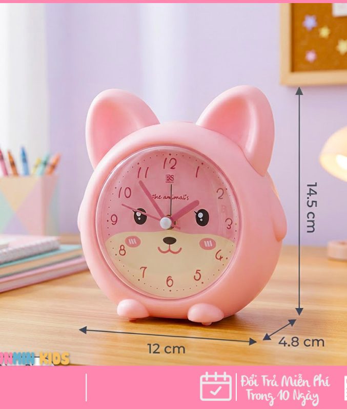 Đồng Hồ Báo Thức Hình Thú Dễ Thương Cho Bé - Thỏ Mèo Hươu Chó, Có Nhạc Đèn Ngủ Báo Lại, Chạy Êm Để Bàn Phòng Ngủ Trẻ Em