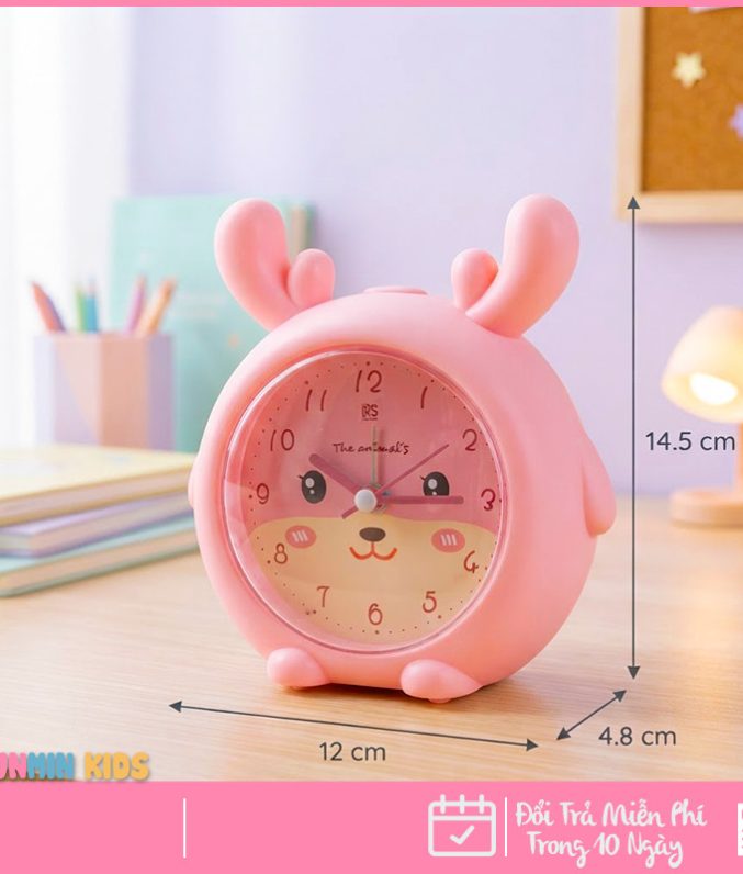 Đồng Hồ Báo Thức Hình Thú Dễ Thương Cho Bé - Thỏ Mèo Hươu Chó, Có Nhạc Đèn Ngủ Báo Lại, Chạy Êm Để Bàn Phòng Ngủ Trẻ Em