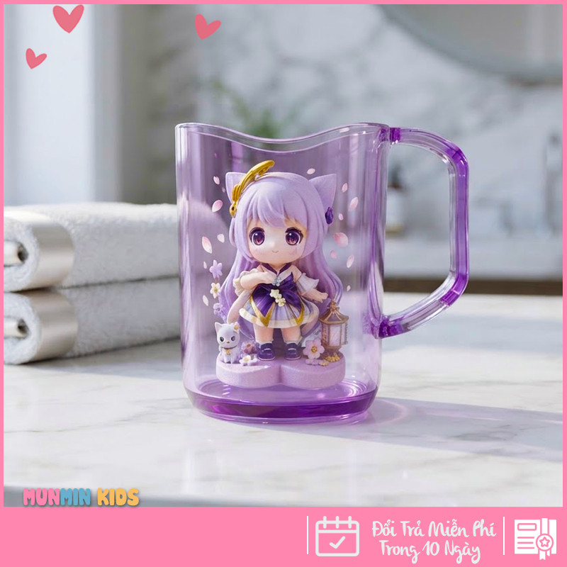 MunMin Kids Cốc Bàn Chải Đánh Răng Cho Bé Hình Công Chúa Mèo Dễ Thương 280ml Nhựa PS Nguyên Sinh