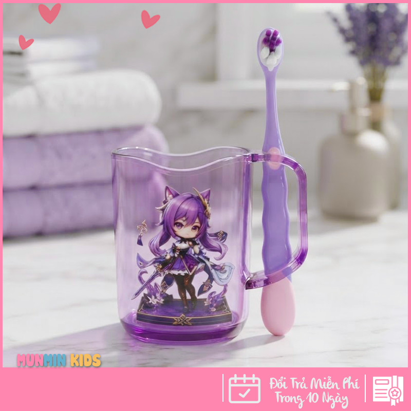 MunMin Kids Cốc Bàn Chải Đánh Răng Cho Bé Hình Công Chúa Mèo Dễ Thương 280ml Nhựa PS Nguyên Sinh