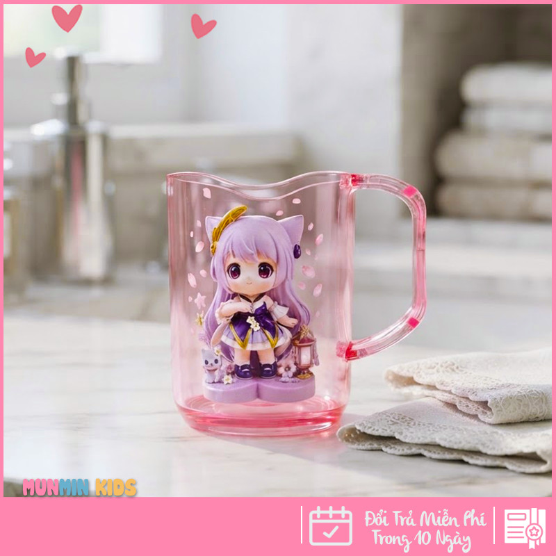 MunMin Kids Cốc Bàn Chải Đánh Răng Cho Bé Hình Công Chúa Mèo Dễ Thương 280ml Nhựa PS Nguyên Sinh
