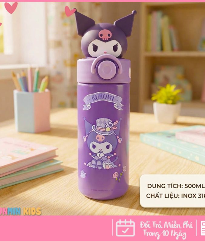 Bình Giữ Nhiệt Trẻ Em Hoạt Hình 500ml Inox 316 Cao Cấp - Bình Nước Có Khóa An Toàn Chống Rò Rỉ Cho Bé