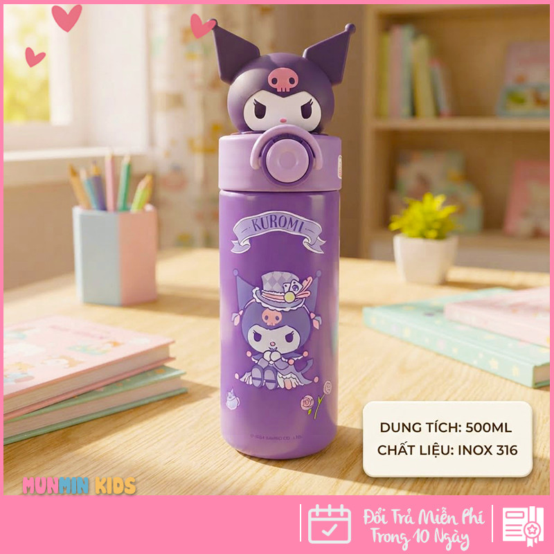 Bình Giữ Nhiệt Trẻ Em Hoạt Hình 500ml Inox 316 Cao Cấp - Bình Nước Có Khóa An Toàn Chống Rò Rỉ Cho Bé
