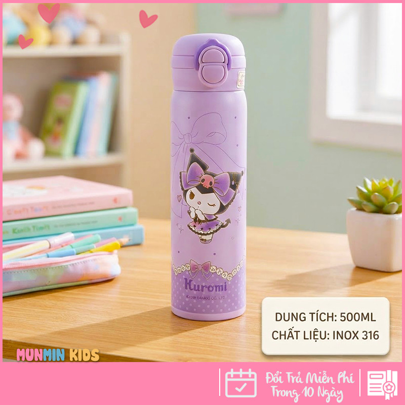 Bình Giữ Nhiệt Inox 316 Nắp Bật Hình Thú 3D Ống Hút 500ml Cho Bé