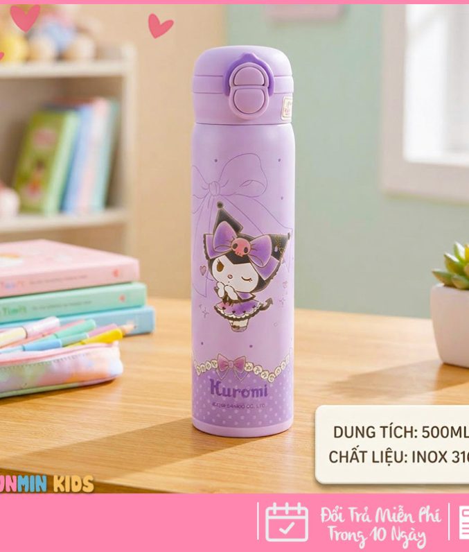Bình Giữ Nhiệt Trẻ Em Hoạt Hình 500ml Inox 316 Cao Cấp - Bình Nước Có Khóa An Toàn Chống Rò Rỉ Cho Bé
