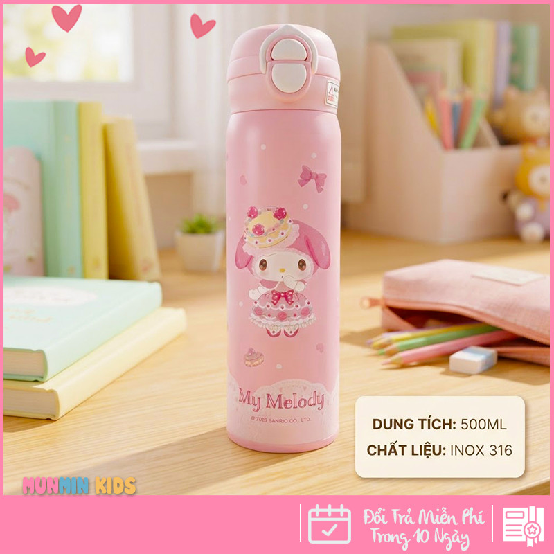 Bình Giữ Nhiệt Inox 316 Nắp Bật Hình Thú 3D Ống Hút 500ml Cho Bé
