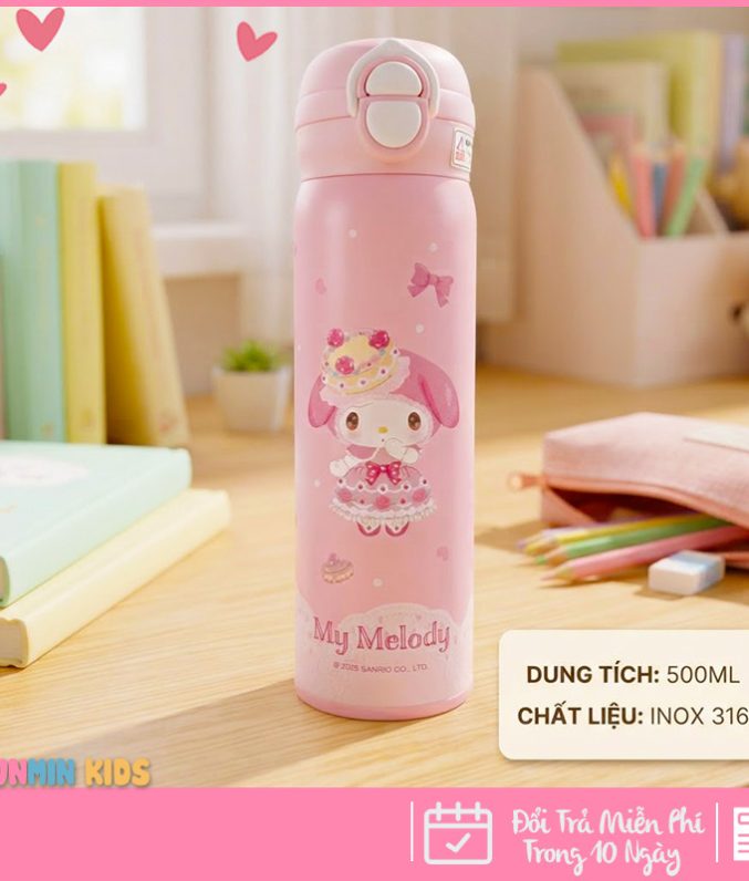 Bình Giữ Nhiệt Trẻ Em Hoạt Hình 500ml Inox 316 Cao Cấp - Bình Nước Có Khóa An Toàn Chống Rò Rỉ Cho Bé