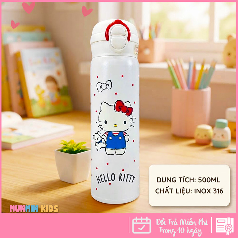 Bình Giữ Nhiệt Inox 316 Nắp Bật Hình Thú 3D Ống Hút 500ml Cho Bé