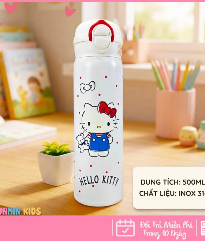 Bình Giữ Nhiệt Trẻ Em Hoạt Hình 500ml Inox 316 Cao Cấp - Bình Nước Có Khóa An Toàn Chống Rò Rỉ Cho Bé