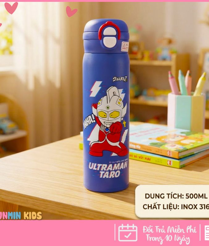 Bình Giữ Nhiệt Inox 316 Nắp Bật Hình Thú 3D Ống Hút 500ml Cho Bé